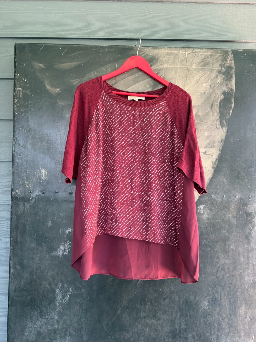 Michael Kors Women's Burgundy Mixed-Media Short Sleeve Top